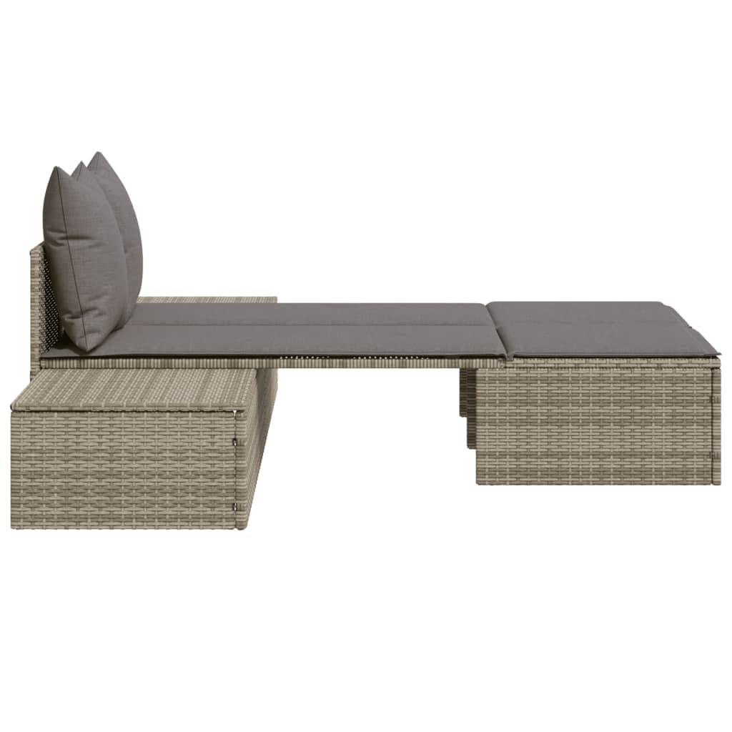 Chaise longue double résine tressée grise avec coussins 104 x 162 x 30 cm - PANGIVO - Image 5