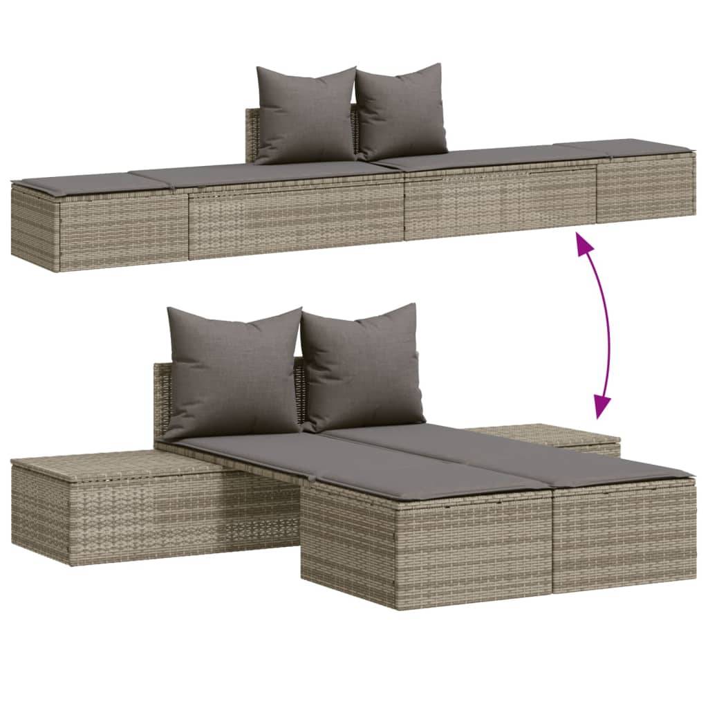 Chaise longue double résine tressée grise avec coussins 104 x 162 x 30 cm - PANGIVO - Image 3