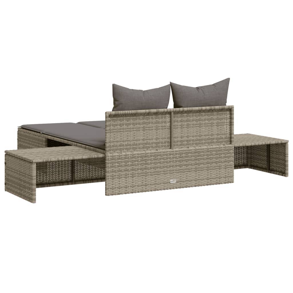 Chaise longue double résine tressée grise avec coussins 104 x 162 x 30 cm - PANGIVO - Image 6