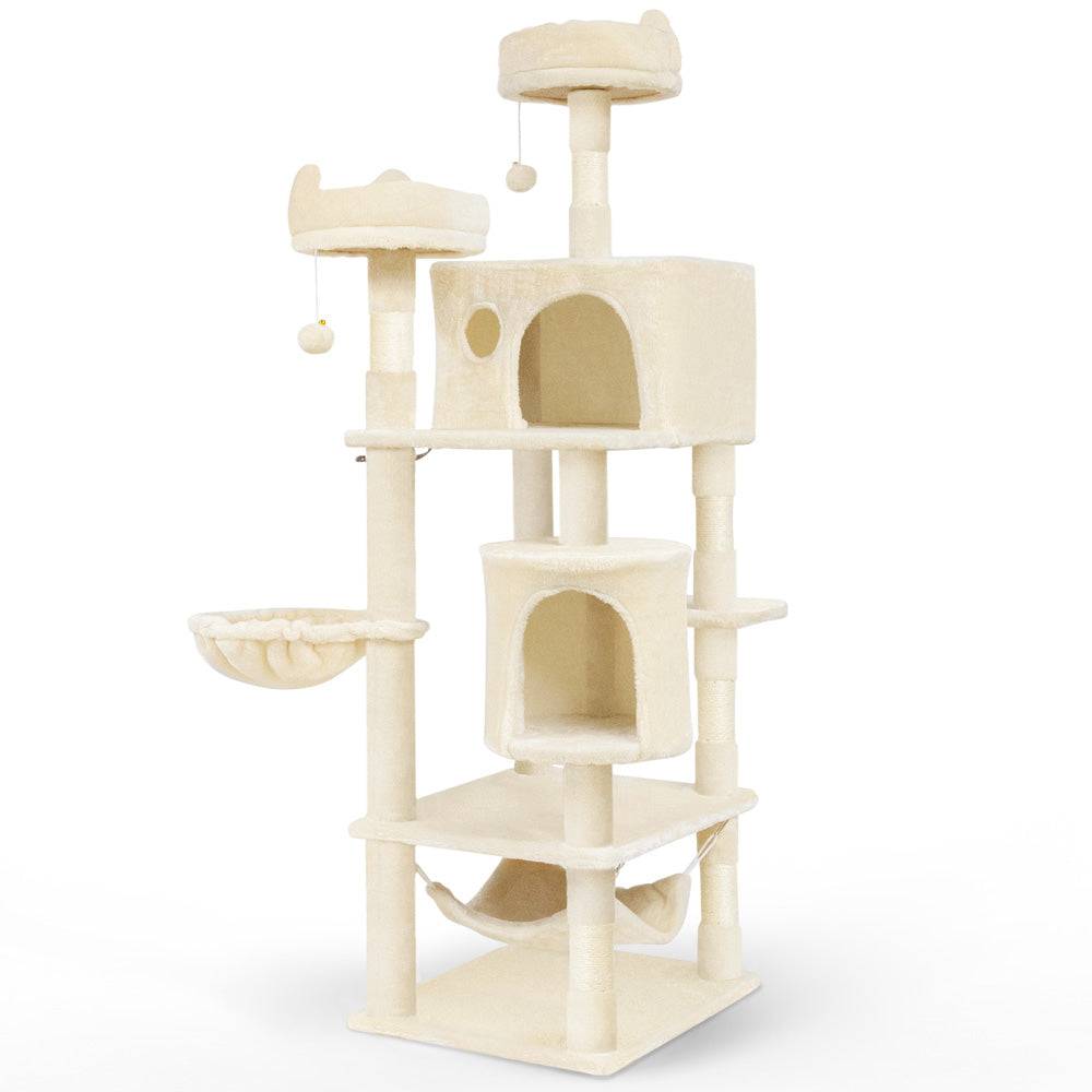 Vounot - Arbre à chat grande 168cm avec griffoir, 2 niches et 3 plateformes - Beige - Arbre à grimper pour chats - VOUNOT®