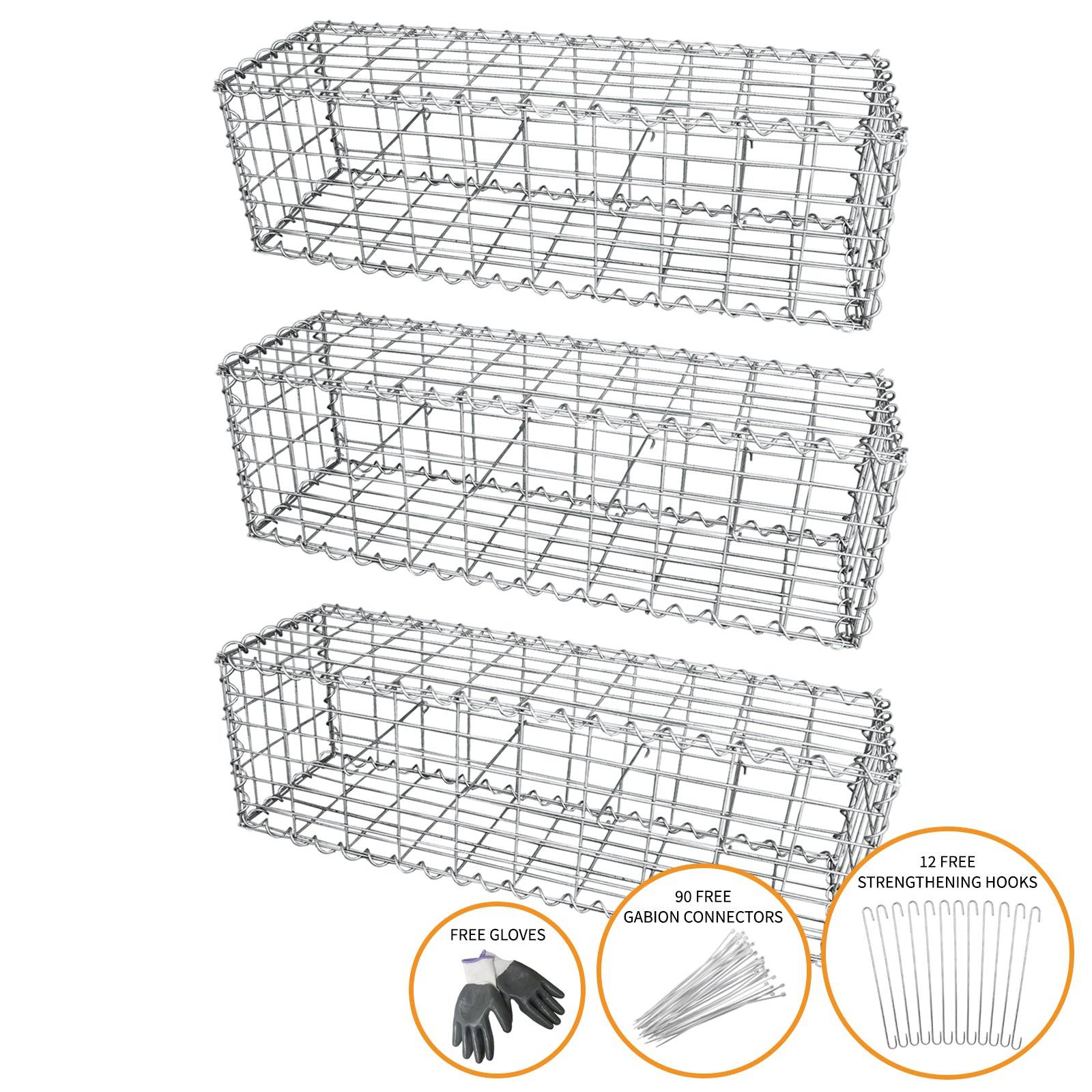 Monstershop - Lot de 3 Paniers de Gabions 100cm x 30cm x 30cm - Image 2