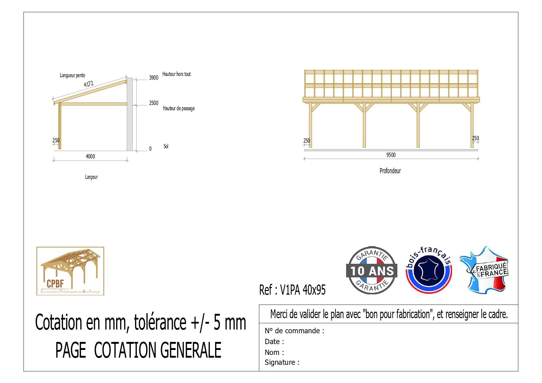 Cpbf Charpentes - Carport adossé une pente 30 m²-Garantie 10 ans -400cmx750cm, bois DOUGLAS Français (Charpente en bois-auvent-abri voiture) - Image 2