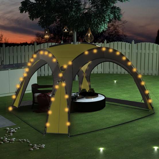 Pavillon de Jardin Dôme 4 Moustiquaires et Éclairage LED Solaire Anti-UV Vert 3.6x3.6m – ComfortXL Outdoor Living - Image 1