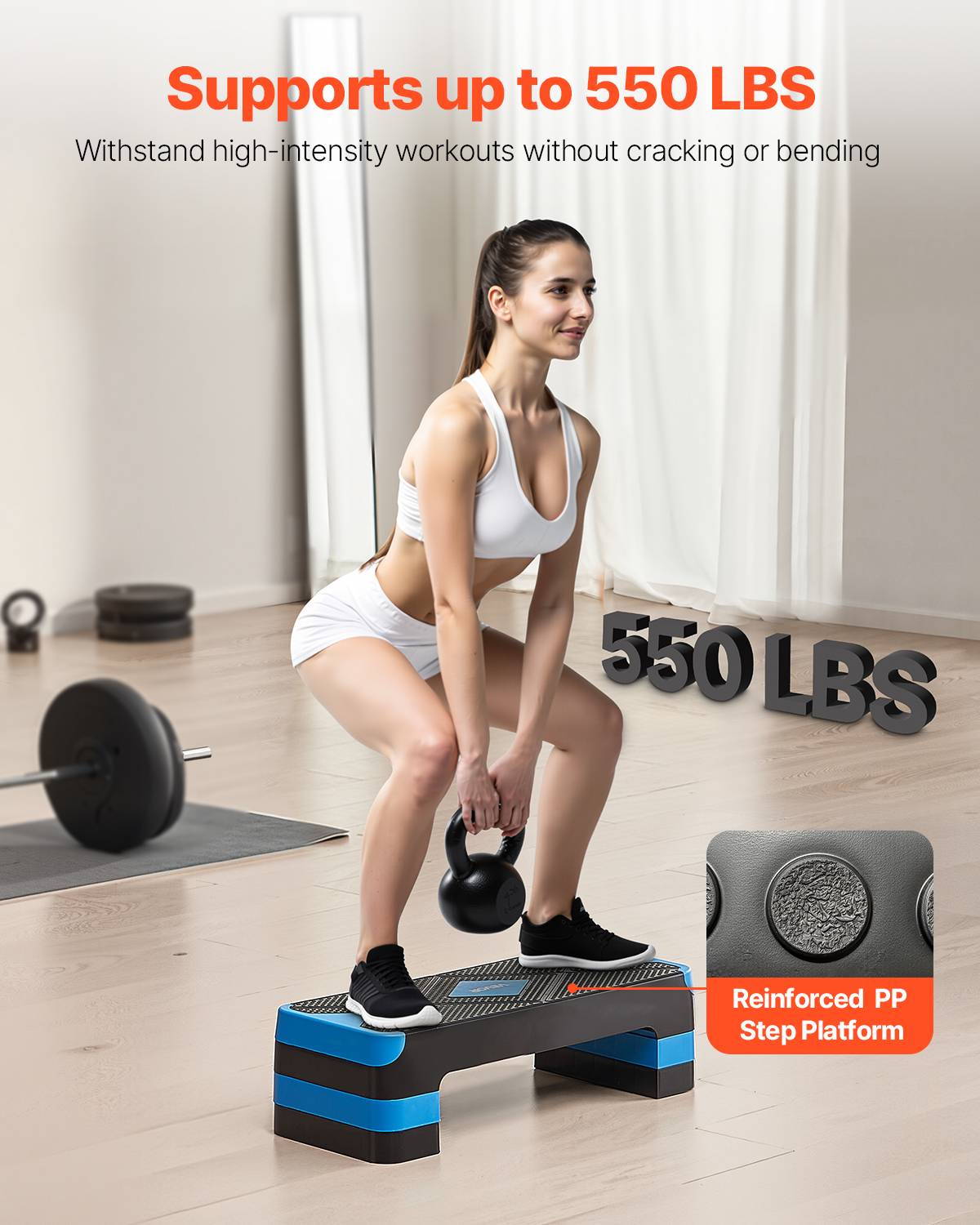 Vevor - VEVOR Stepper aérobie 71 cm, plateforme réglable 10–20 cm, antidérapant, 4 rehausseurs, support 250 kg, bleu - Image 2