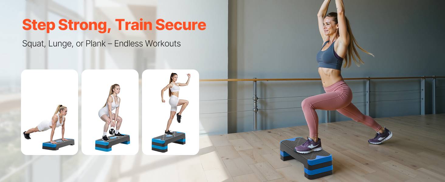 Vevor - VEVOR Stepper aérobie 71 cm, plateforme réglable 10–20 cm, antidérapant, 4 rehausseurs, support 250 kg, bleu - Image 9