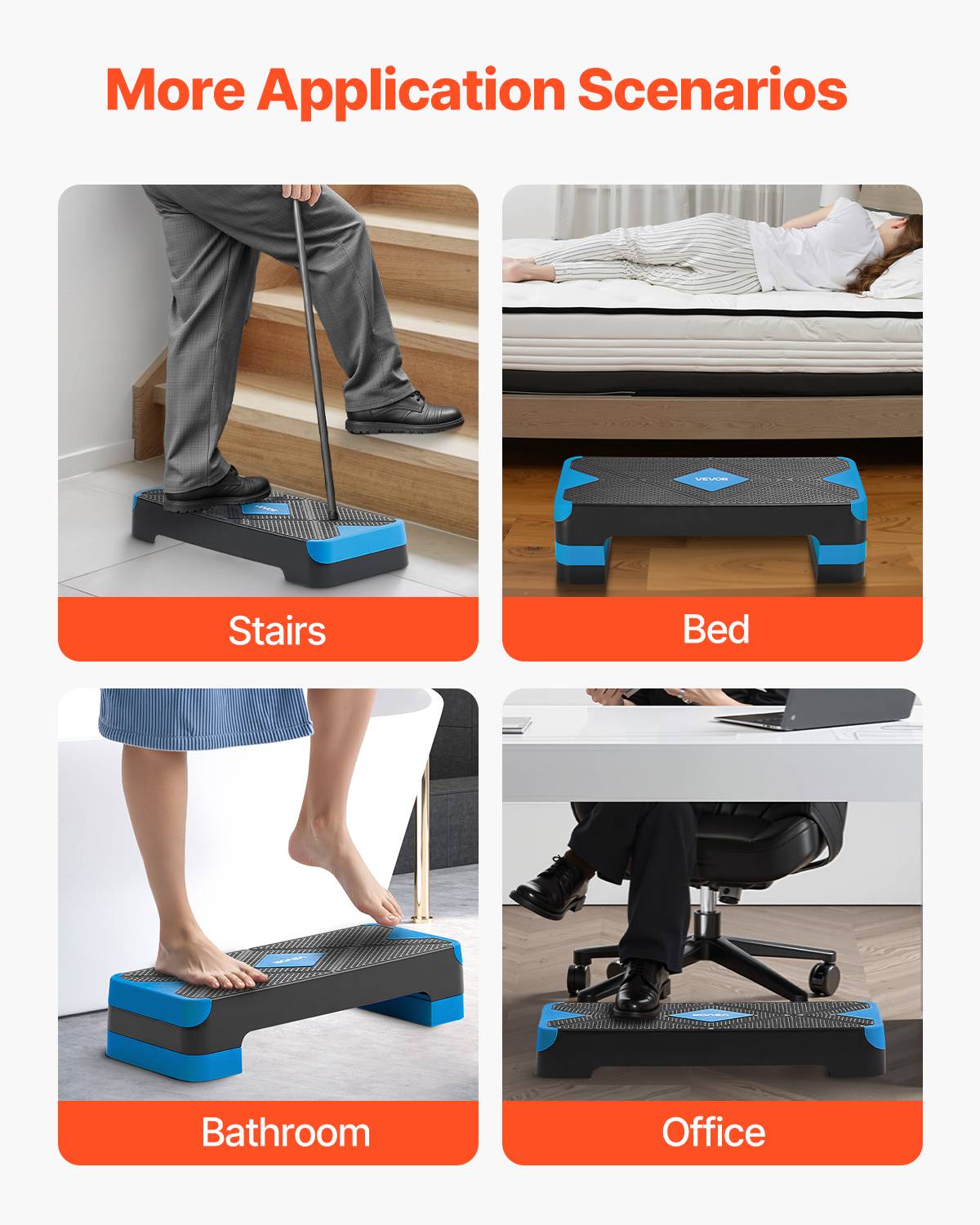 Vevor - VEVOR Stepper aérobie 71 cm, plateforme réglable 10–20 cm, antidérapant, 4 rehausseurs, support 250 kg, bleu - Image 6