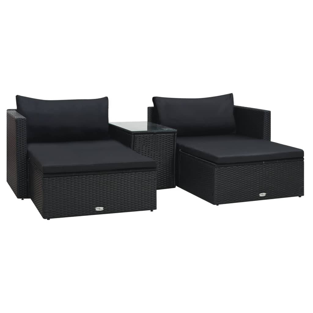 Helloshop26 - Salon de jardin meuble d'extérieur ensemble de mobilier 5 pièces avec coussins résine tressée noir - Image 1
