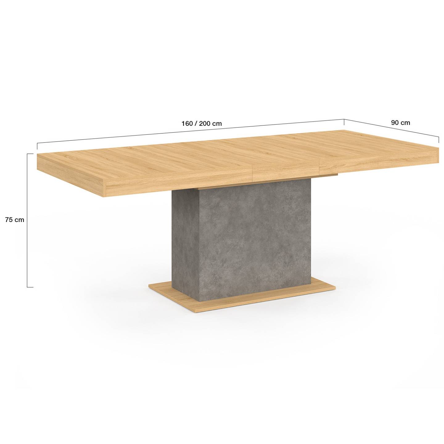 Table à manger extensible rectangle EDEN 6-10 personnes bois et effet béton 160-200 cm - Image 5