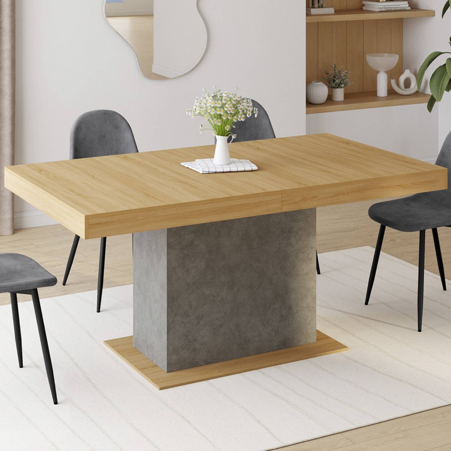 Table à manger extensible rectangle EDEN 6-10 personnes bois et effet béton 160-200 cm - Image 4