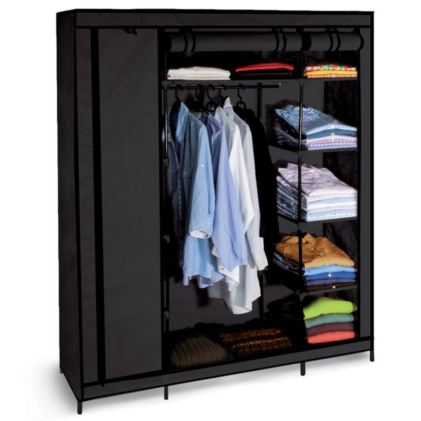 Armoire de rangement penderie pliable vêtements en tissu noir dressing XXL - Image 3