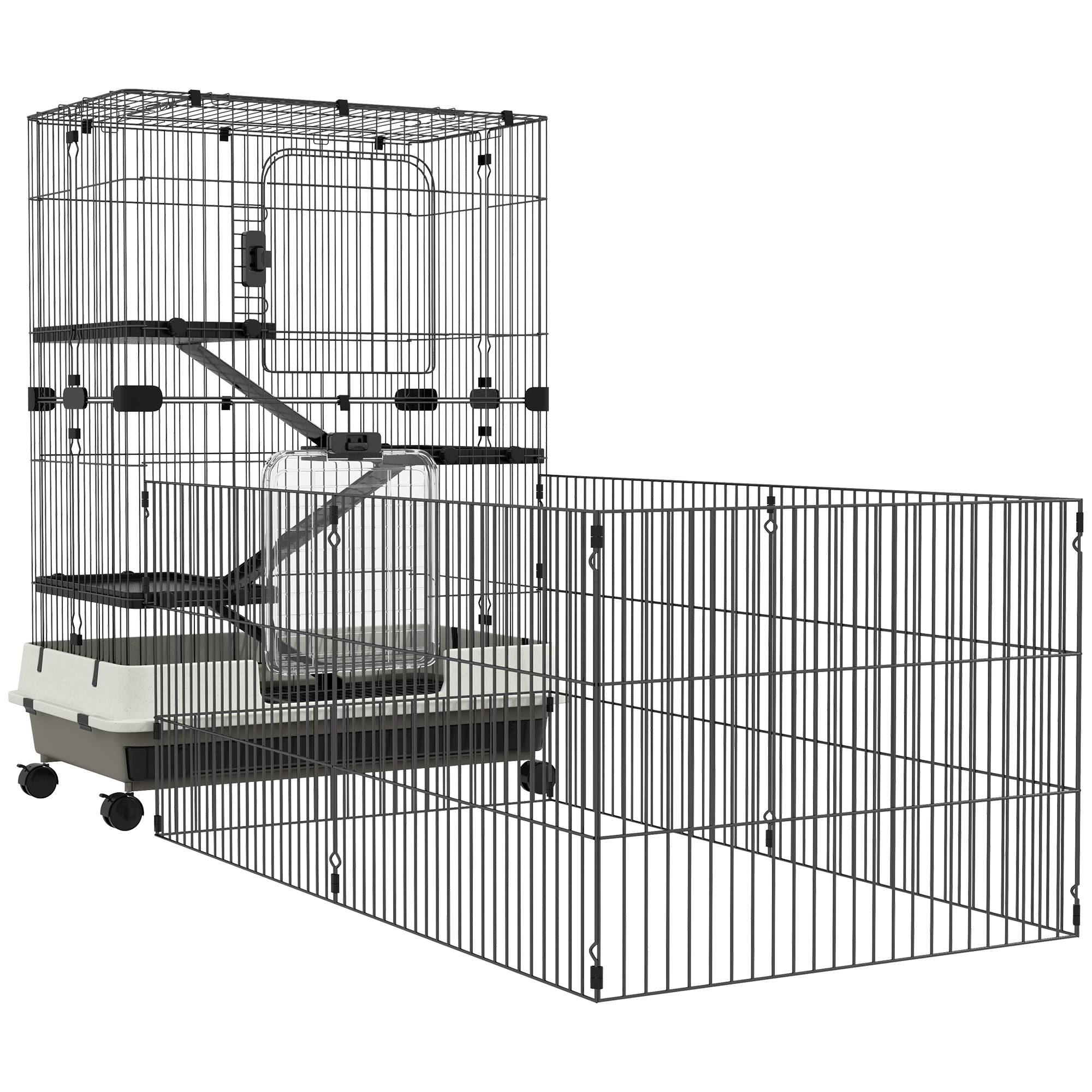 Cage sur roulettes métal pour rongeurs habitat 3 niveaux 182x81x114cm noir - ComfortXL Outdoor Living - Image 1