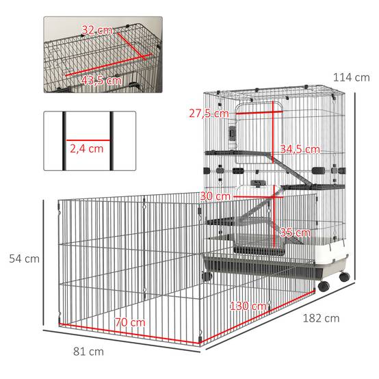 Cage sur roulettes métal pour rongeurs habitat 3 niveaux 182x81x114cm noir - ComfortXL Outdoor Living - Image 5