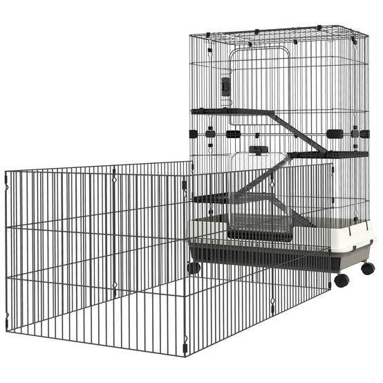 Cage sur roulettes métal pour rongeurs habitat 3 niveaux 182x81x114cm noir - ComfortXL Outdoor Living - Image 2