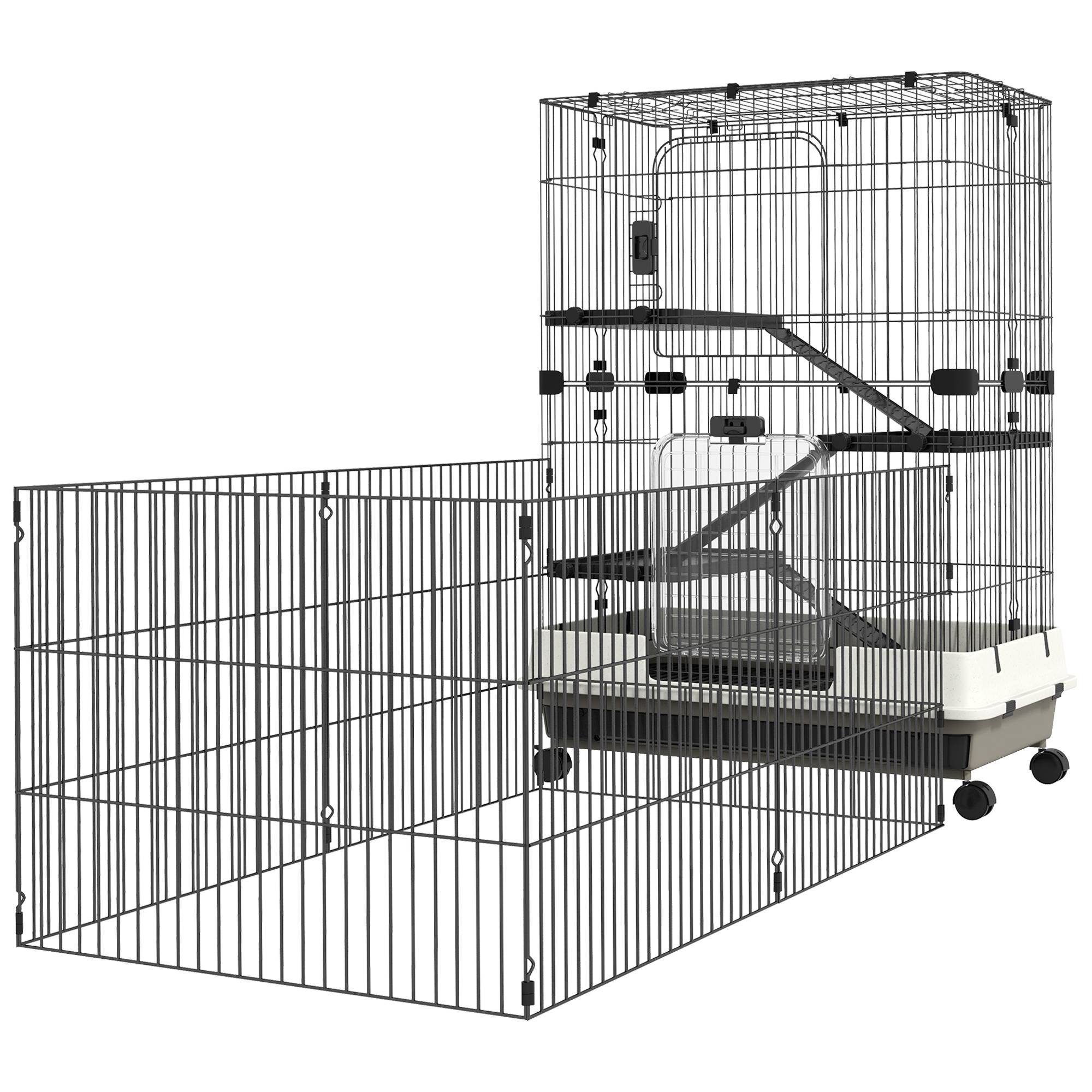 Cage sur roulettes métal pour rongeurs habitat 3 niveaux 182x81x114cm noir - ComfortXL Outdoor Living - Image 2