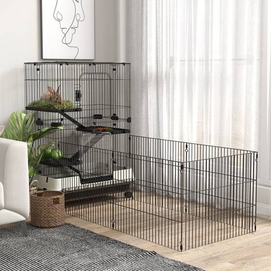 Cage sur roulettes métal pour rongeurs habitat 3 niveaux 182x81x114cm noir - ComfortXL Outdoor Living - Image 4