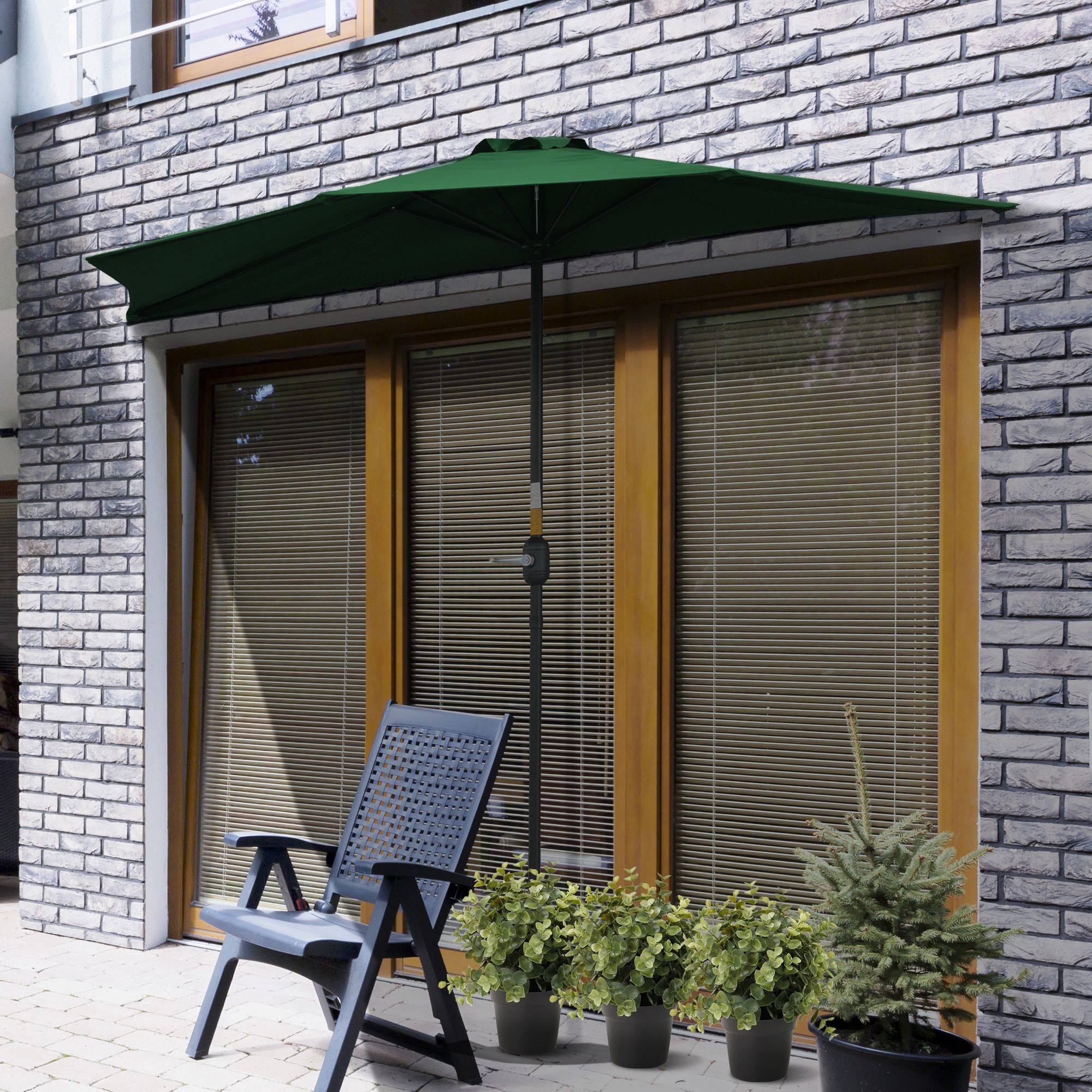 Maison Chic - Demi parasol, parasol de balcon 5 entretoises métal cheminée incluse - 293x150x249cm Vert fr57 - Image 4