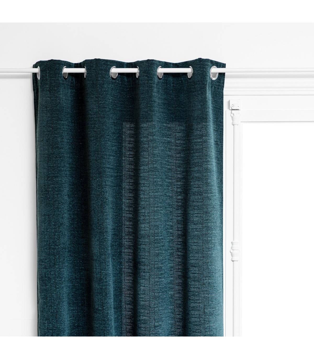 Atmosphera - Rideau à œillets Tissu Chenille Bleu 140 x 260 cm - Image 1