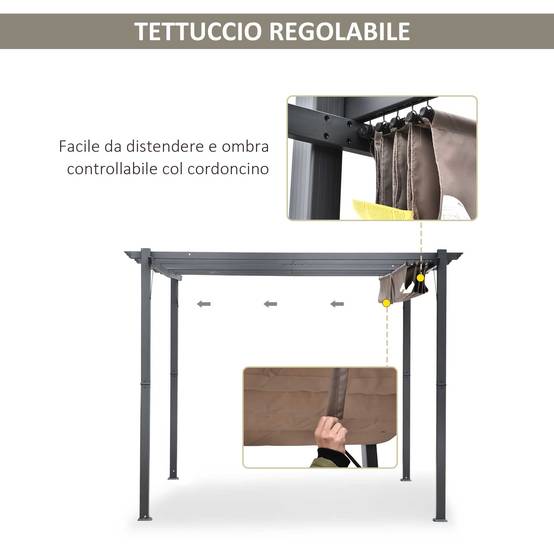Pergola jardin 3x3m toile rétractable UV aluminium grise - Image 6