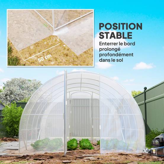 Serre de jardin tunnel 4 x 3 x 2 m 12 m² avec 2 portes à charnières bâche en PE 150 g/m² pour Légumes Plantes Fleurs - Image 8