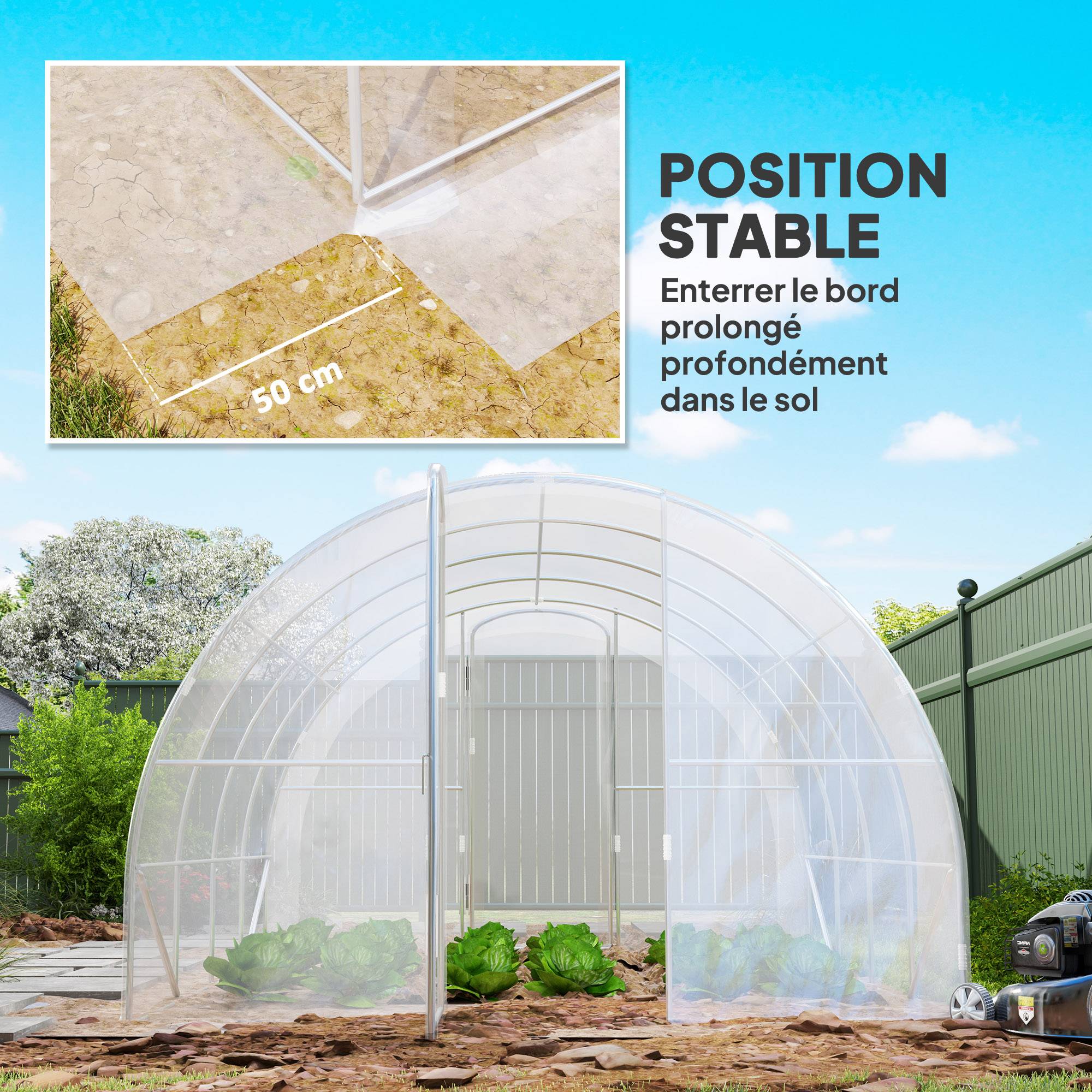 Serre de jardin tunnel 4 x 3 x 2 m 12 m² avec 2 portes à charnières bâche en PE 150 g/m² pour Légumes Plantes Fleurs - Image 8