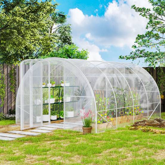 Serre de jardin tunnel 4 x 3 x 2 m 12 m² avec 2 portes à charnières bâche en PE 150 g/m² pour Légumes Plantes Fleurs - Image 3