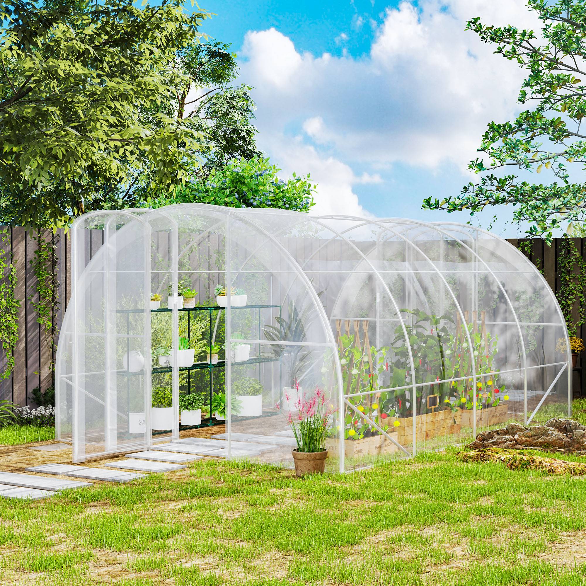 Serre de jardin tunnel 4 x 3 x 2 m 12 m² avec 2 portes à charnières bâche en PE 150 g/m² pour Légumes Plantes Fleurs - Image 3
