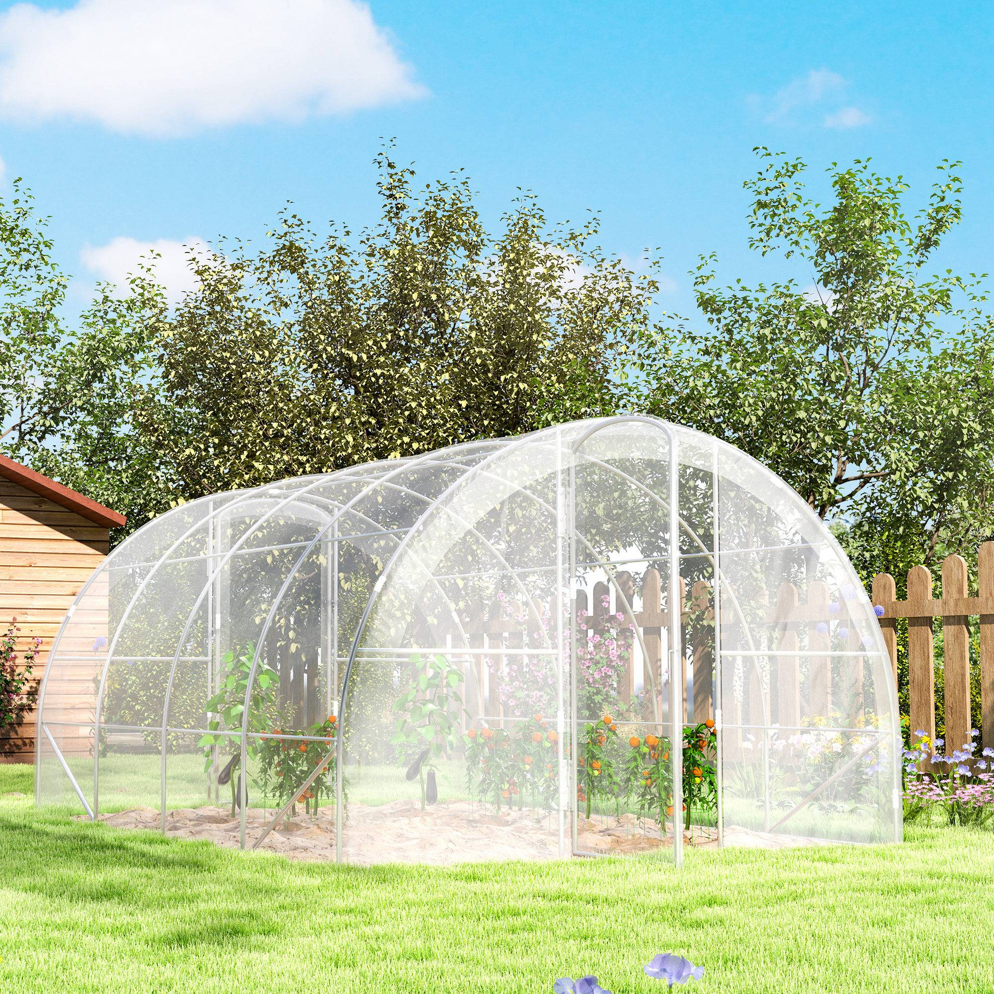 Serre de jardin tunnel 4 x 3 x 2 m 12 m² avec 2 portes à charnières bâche en PE 150 g/m² pour Légumes Plantes Fleurs - Image 10