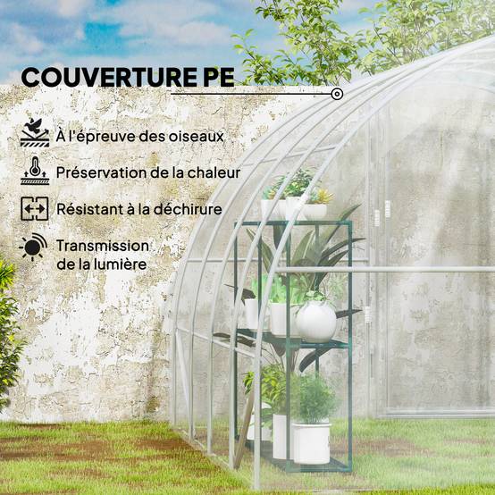 Serre de jardin tunnel 4 x 3 x 2 m 12 m² avec 2 portes à charnières bâche en PE 150 g/m² pour Légumes Plantes Fleurs - Image 6