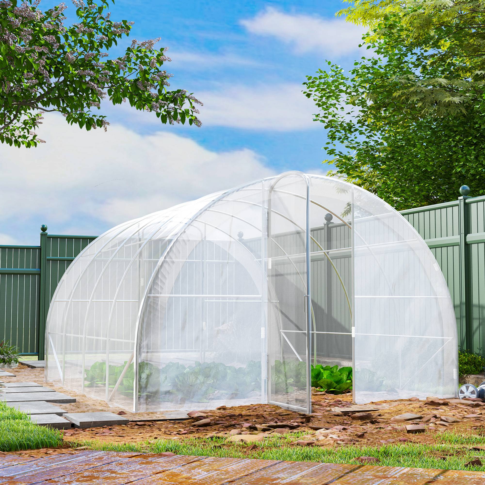 Serre de jardin tunnel 4 x 3 x 2 m 12 m² avec 2 portes à charnières bâche en PE 150 g/m² pour Légumes Plantes Fleurs - Image 4