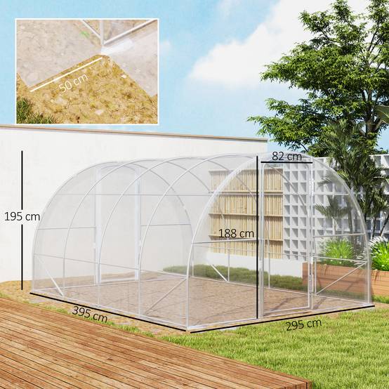 Serre de jardin tunnel 4 x 3 x 2 m 12 m² avec 2 portes à charnières bâche en PE 150 g/m² pour Légumes Plantes Fleurs - Image 5