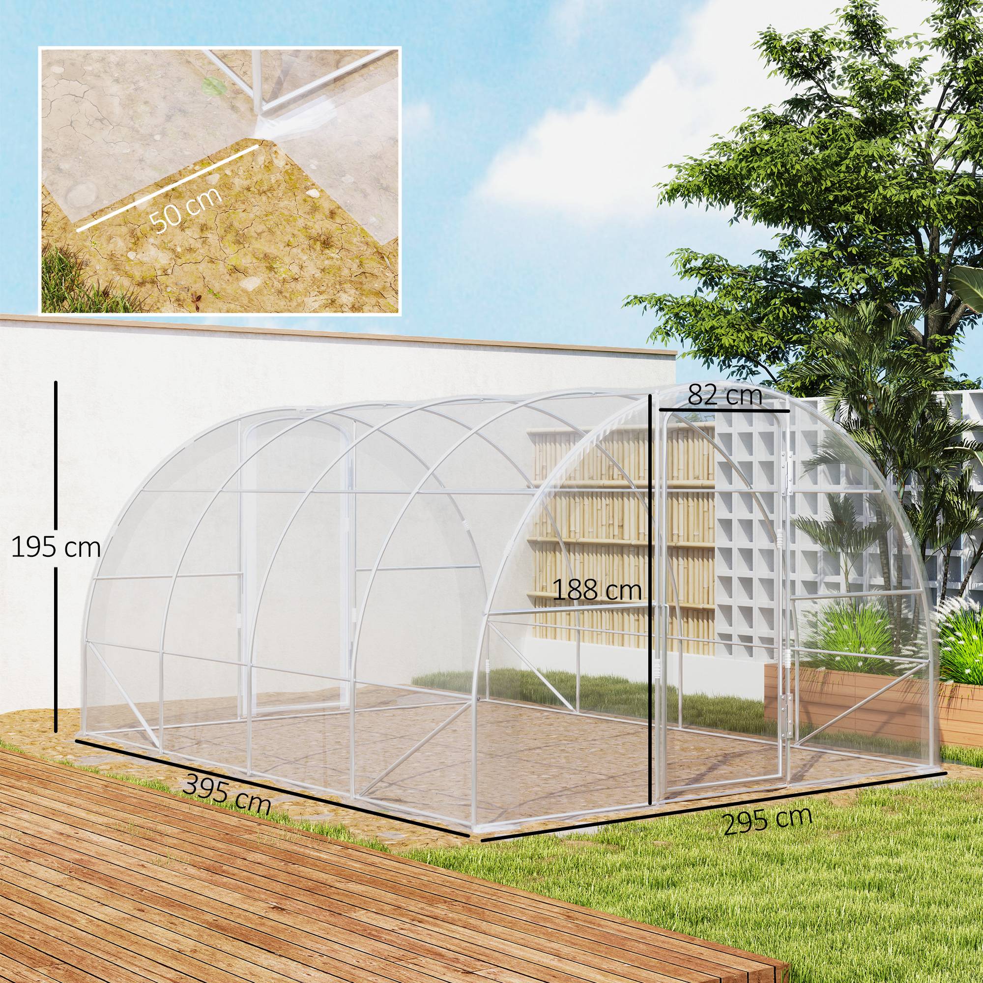 Serre de jardin tunnel 4 x 3 x 2 m 12 m² avec 2 portes à charnières bâche en PE 150 g/m² pour Légumes Plantes Fleurs - Image 5