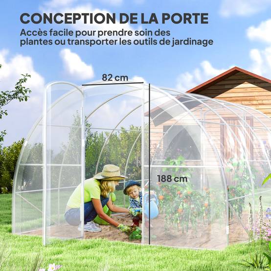 Serre de jardin tunnel 4 x 3 x 2 m 12 m² avec 2 portes à charnières bâche en PE 150 g/m² pour Légumes Plantes Fleurs - Image 7