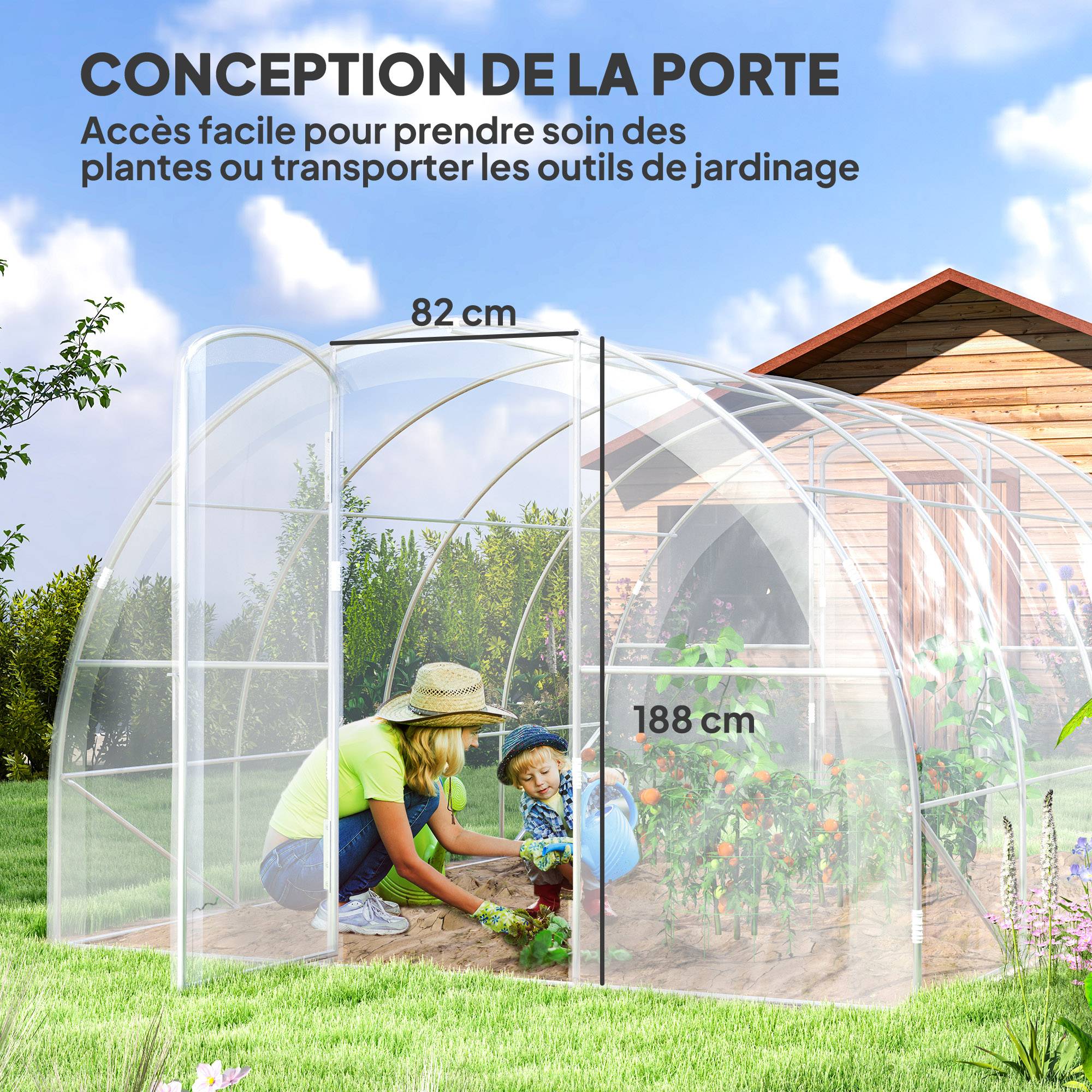 Serre de jardin tunnel 4 x 3 x 2 m 12 m² avec 2 portes à charnières bâche en PE 150 g/m² pour Légumes Plantes Fleurs - Image 7