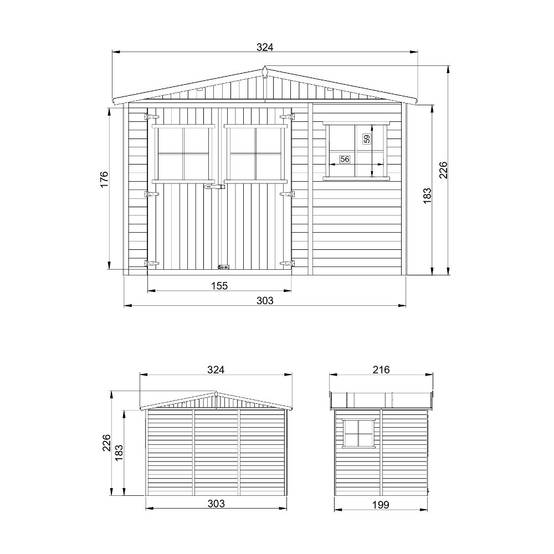 Timbela - Abri de Jardin en Bois Naturel H226x324x216 cm/6 m² - Stockage extérieur avec fenêtres - 17 mm d’épaisseur - Timbela M334 - Image 6