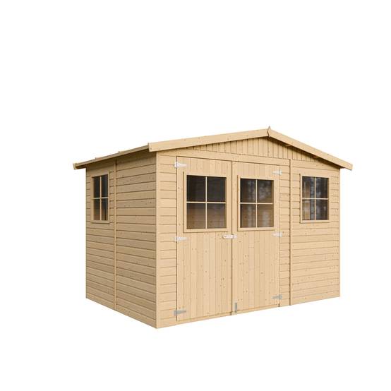 Timbela - Abri de Jardin en Bois Naturel H226x324x216 cm/6 m² - Stockage extérieur avec fenêtres - 17 mm d’épaisseur - Timbela M334 - Image 2