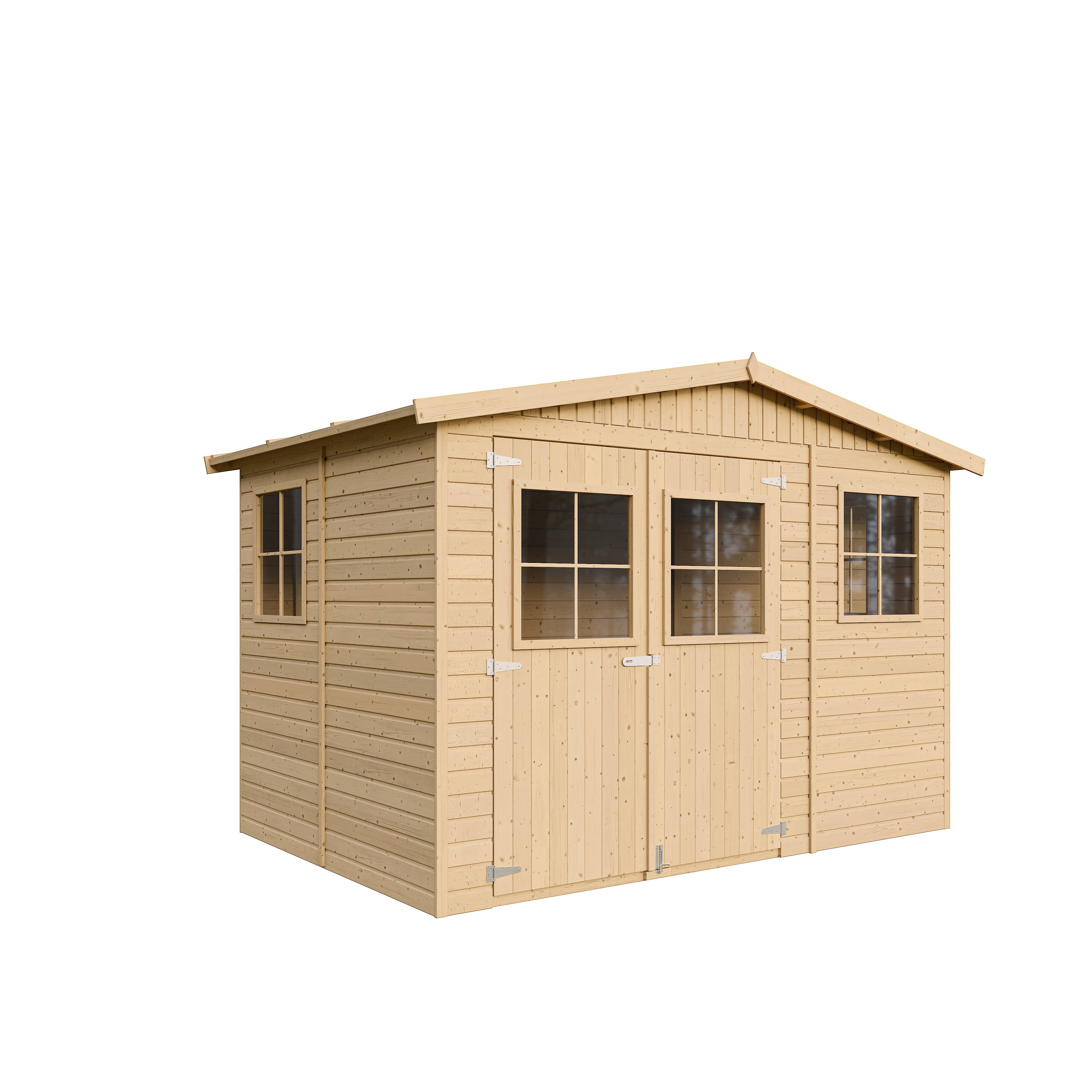 Timbela - Abri de Jardin en Bois Naturel H226x324x216 cm/6 m² - Stockage extérieur avec fenêtres - 17 mm d’épaisseur - Timbela M334 - Image 2