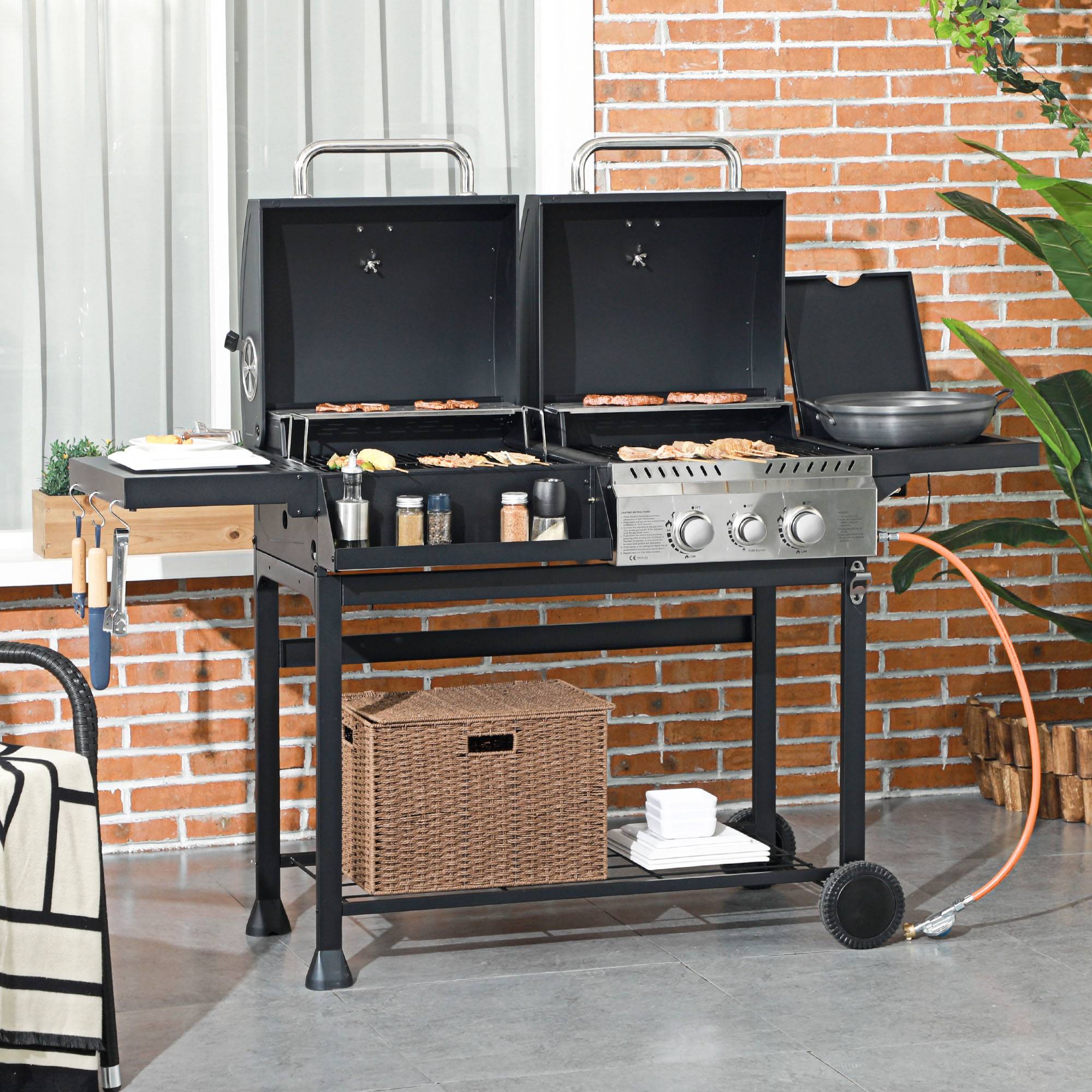 PANGIVO - Barbecue mixte gaz et charbon acier noir et argent 161 x 54 x 103 cm - PANGIVO - Image 3
