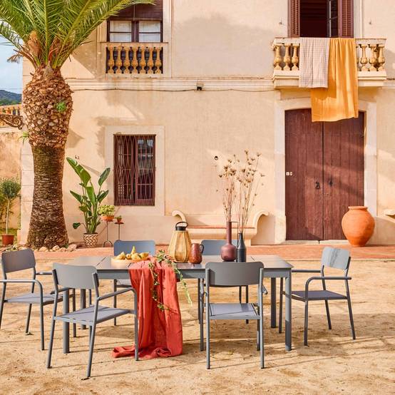 sweeek - Table de jardin extensible aluminium + 8 assises anthracite. 8 fauteuils textilène. 210/300 x 100 x 75.5 cm | sweeek - Image 3