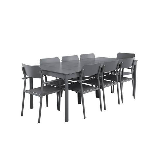 sweeek - Table de jardin extensible aluminium + 8 assises anthracite. 8 fauteuils textilène. 210/300 x 100 x 75.5 cm | sweeek - Image 5