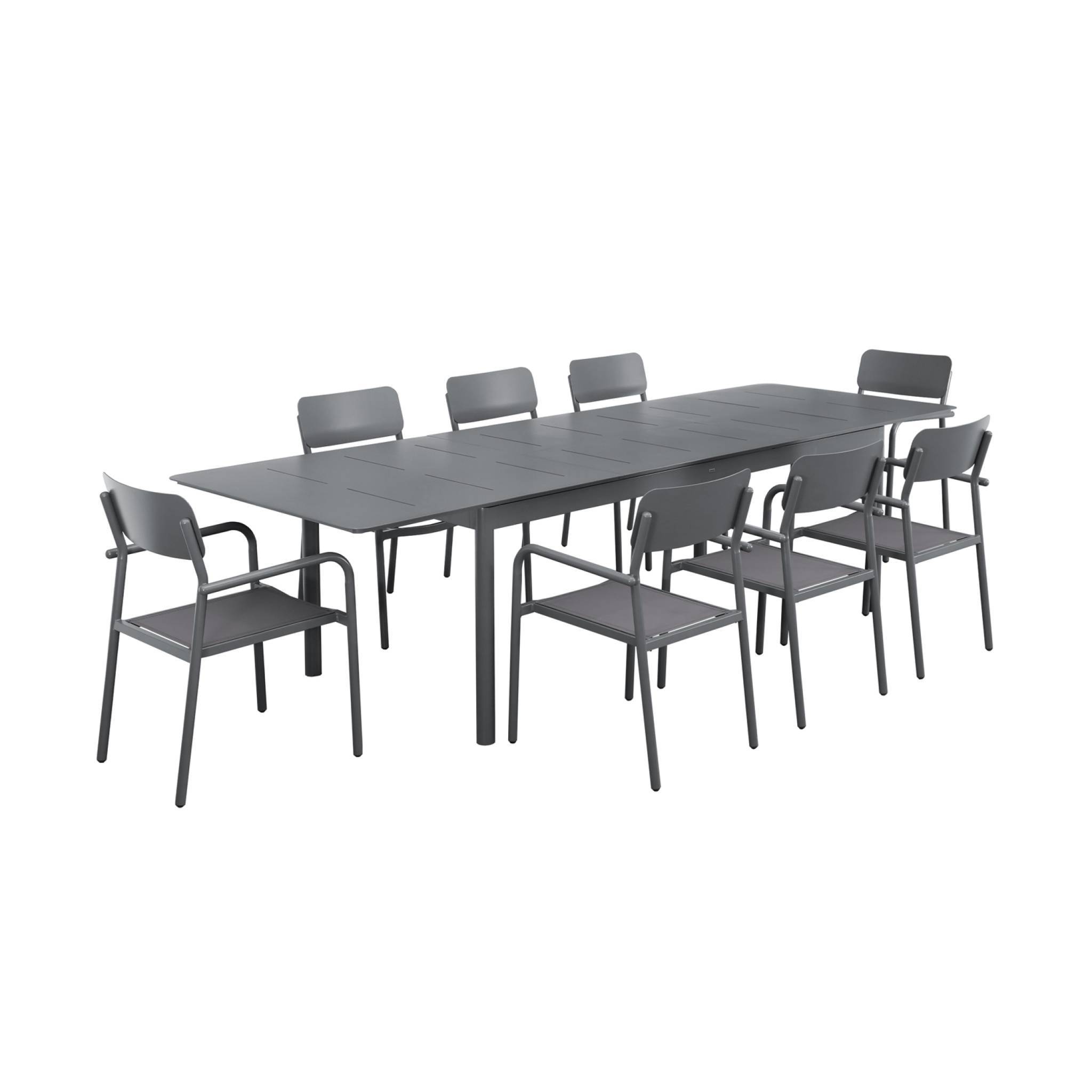 sweeek - Table de jardin extensible aluminium + 8 assises anthracite. 8 fauteuils textilène. 210/300 x 100 x 75.5 cm | sweeek - Image 2