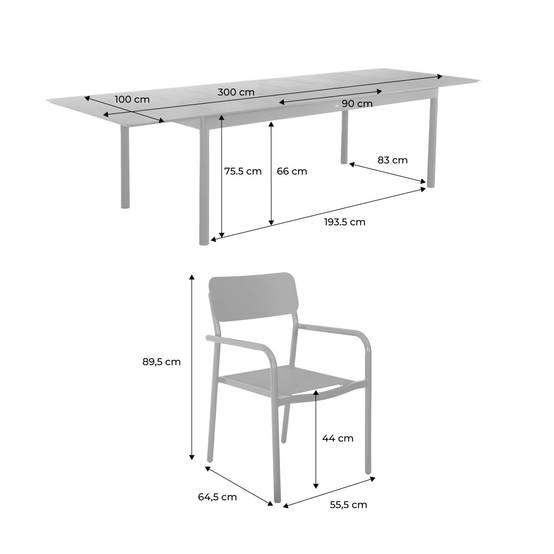 sweeek - Table de jardin extensible aluminium + 8 assises anthracite. 8 fauteuils textilène. 210/300 x 100 x 75.5 cm | sweeek - Image 4