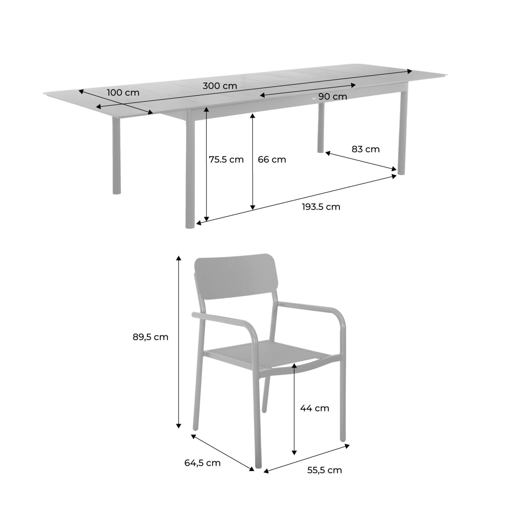 sweeek - Table de jardin extensible aluminium + 8 assises anthracite. 8 fauteuils textilène. 210/300 x 100 x 75.5 cm | sweeek - Image 4