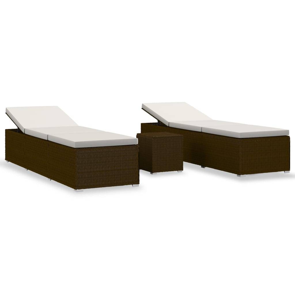 Vidaxl - Chaise longue de jardin table à thé 3 pcs Résine tressée Marron vidaXL 3057663 - Image 2