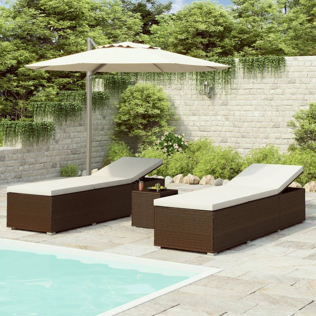 Vidaxl - Chaise longue de jardin table à thé 3 pcs Résine tressée Marron vidaXL 3057663 - Image 1
