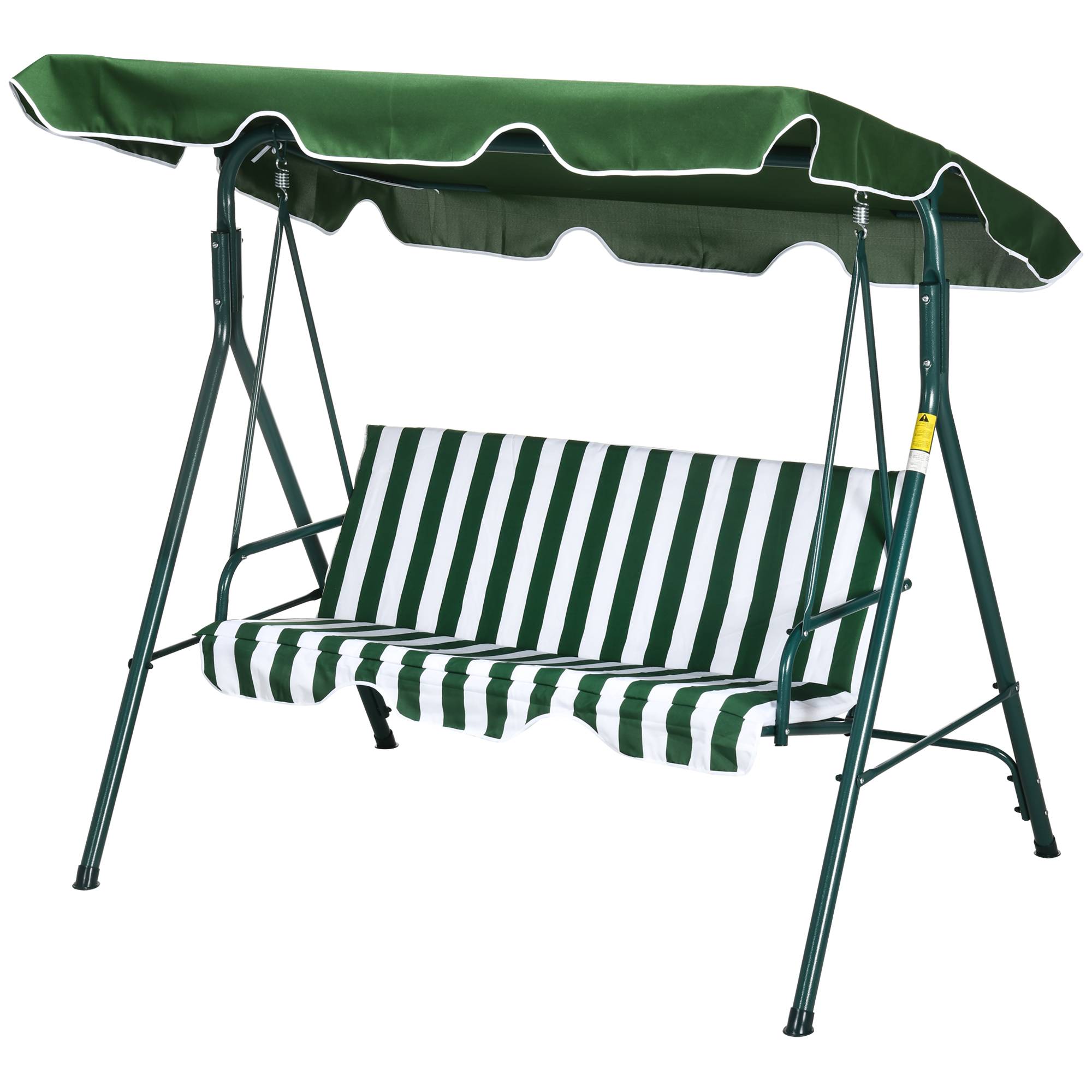 Balancelle rayures vertes blanches 3 places 172x110x153cm coussin auvent réglable acier - Image 2