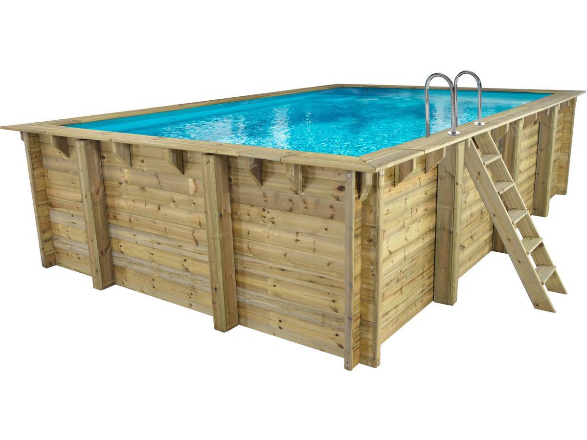 Piscine bois rectangulaire 6,20×4,10×1,45 m avec échelle inox, liner bleu et filtration à sable – Habitat et Jardin - Image 2
