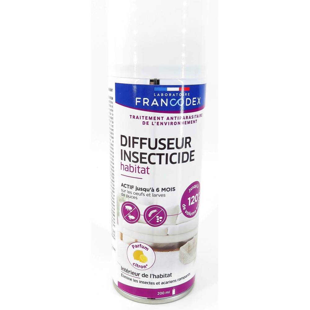 Francodex - Francodex - Diffuseur antiparasitaire habitat 200 ml(120m²) parfum citron traitement antiparasitaire de l'environnement. - Image 1