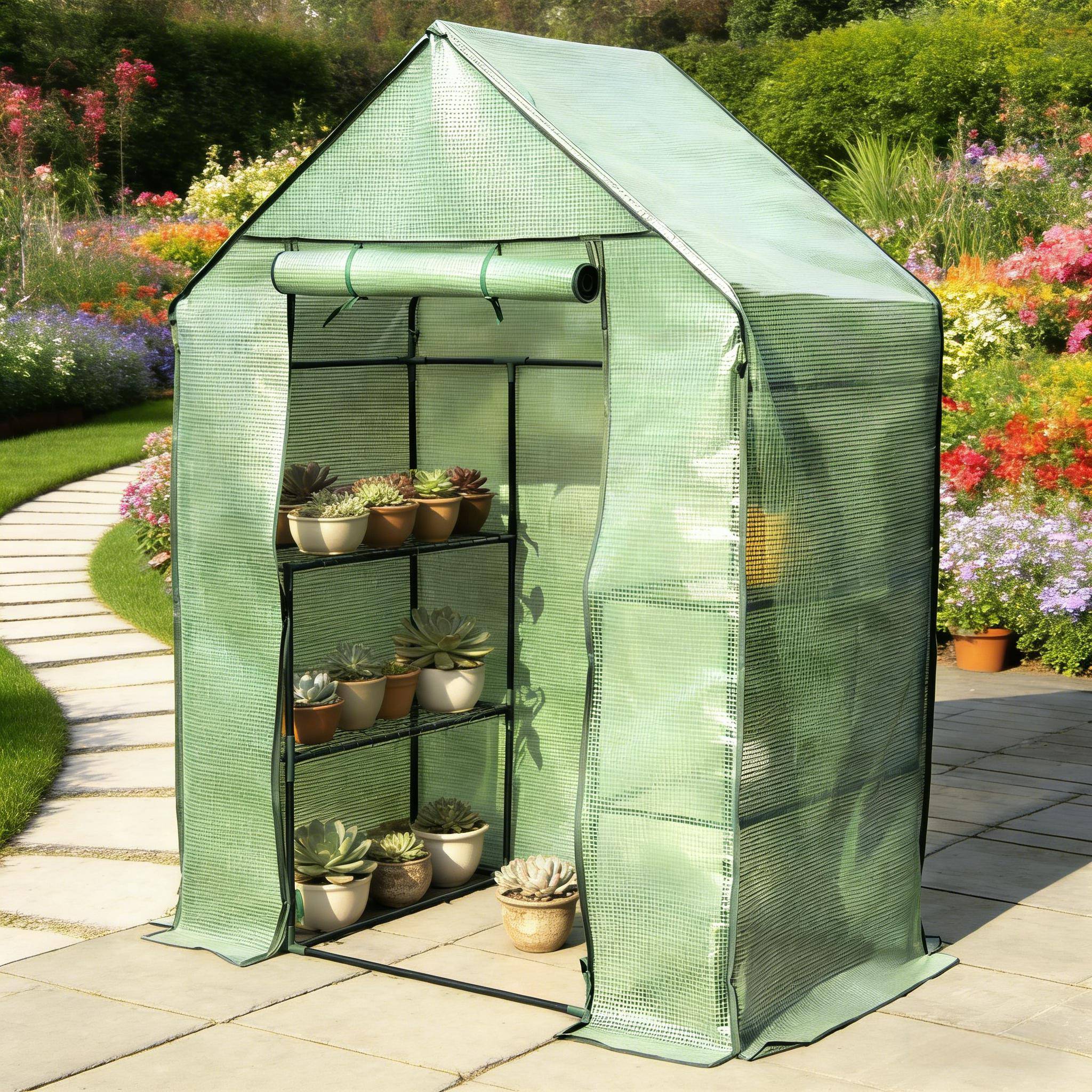 ComfortXL - Serre à tomates PE et acier pour potager protection intempéries et UV 143x215x195cm verte - ComfortXL Outdoor Living - Image 4