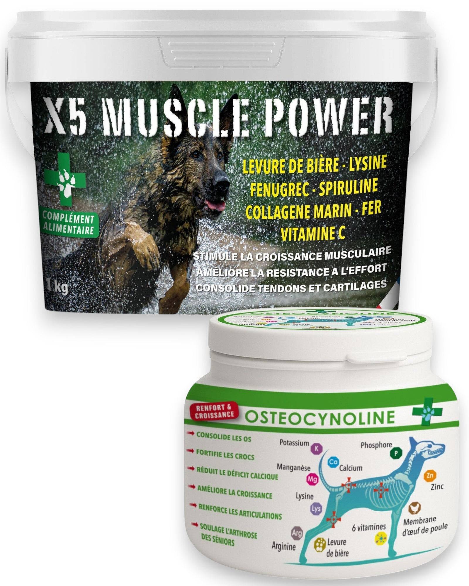 France Croquettes - France Croquettes Pack de compléments alimentaires pour chien - Pack Muscles, force & articulations (X5 + Ostéocynoline)