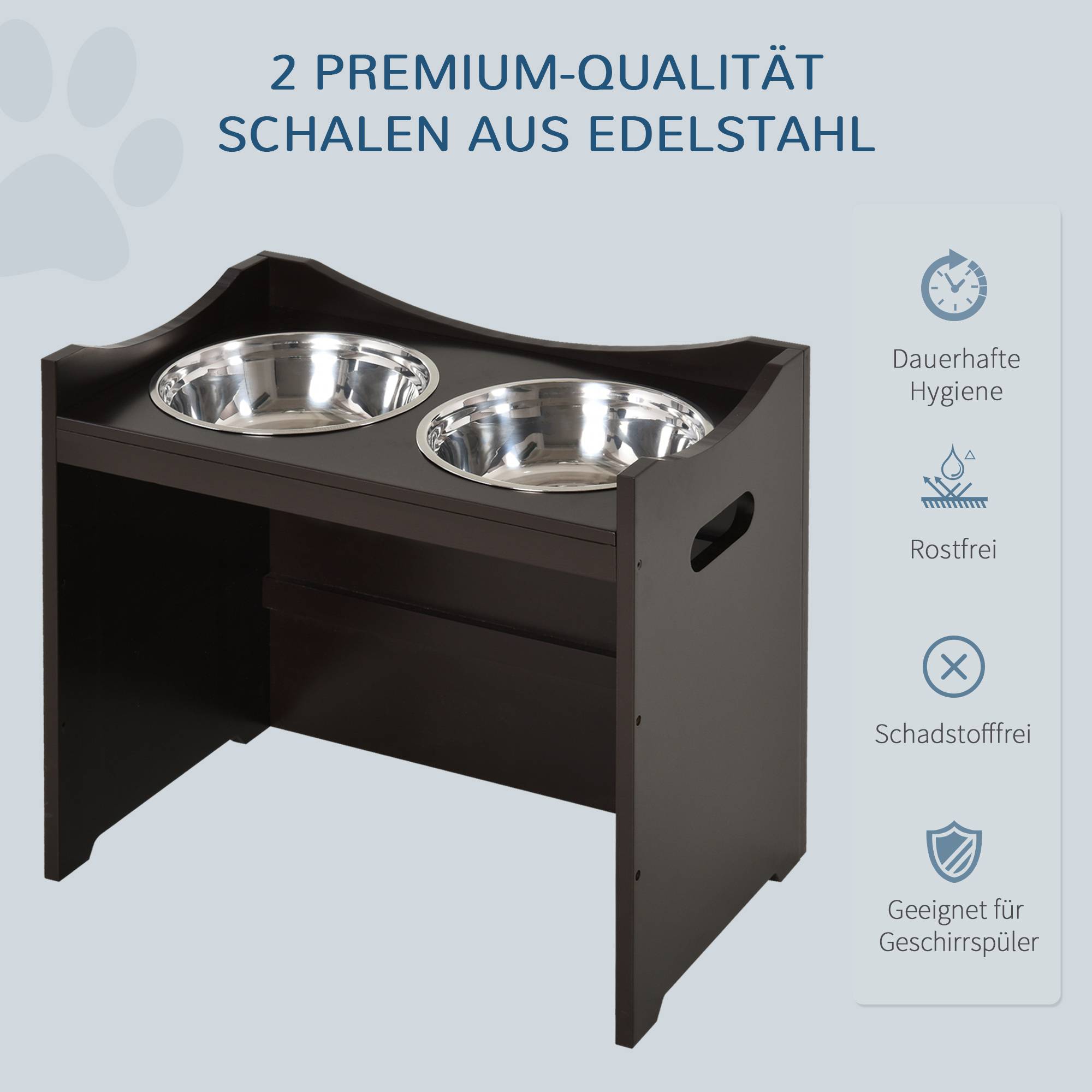 Station de nourriture pour chien réglable en hauteur, MDF, couleur café, 54 x 31,5 x 47 cm - PANGIVO - Image 4